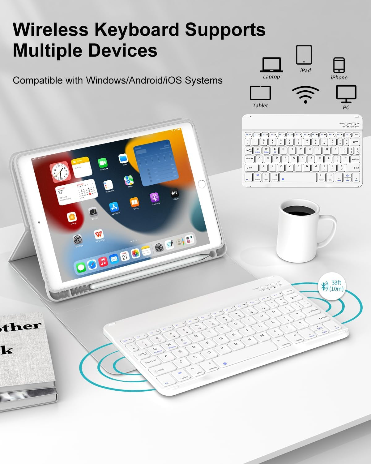 Keyboard Case for Ipad 9Th/8Th/7Th Generation 10.2 Inch (2021/2020/2019) Detachable Wireless Bluetooth Keyboard, Stand Folio Keyboard Cover with Pencil Holder, Auto Sleep/Wake, Gray