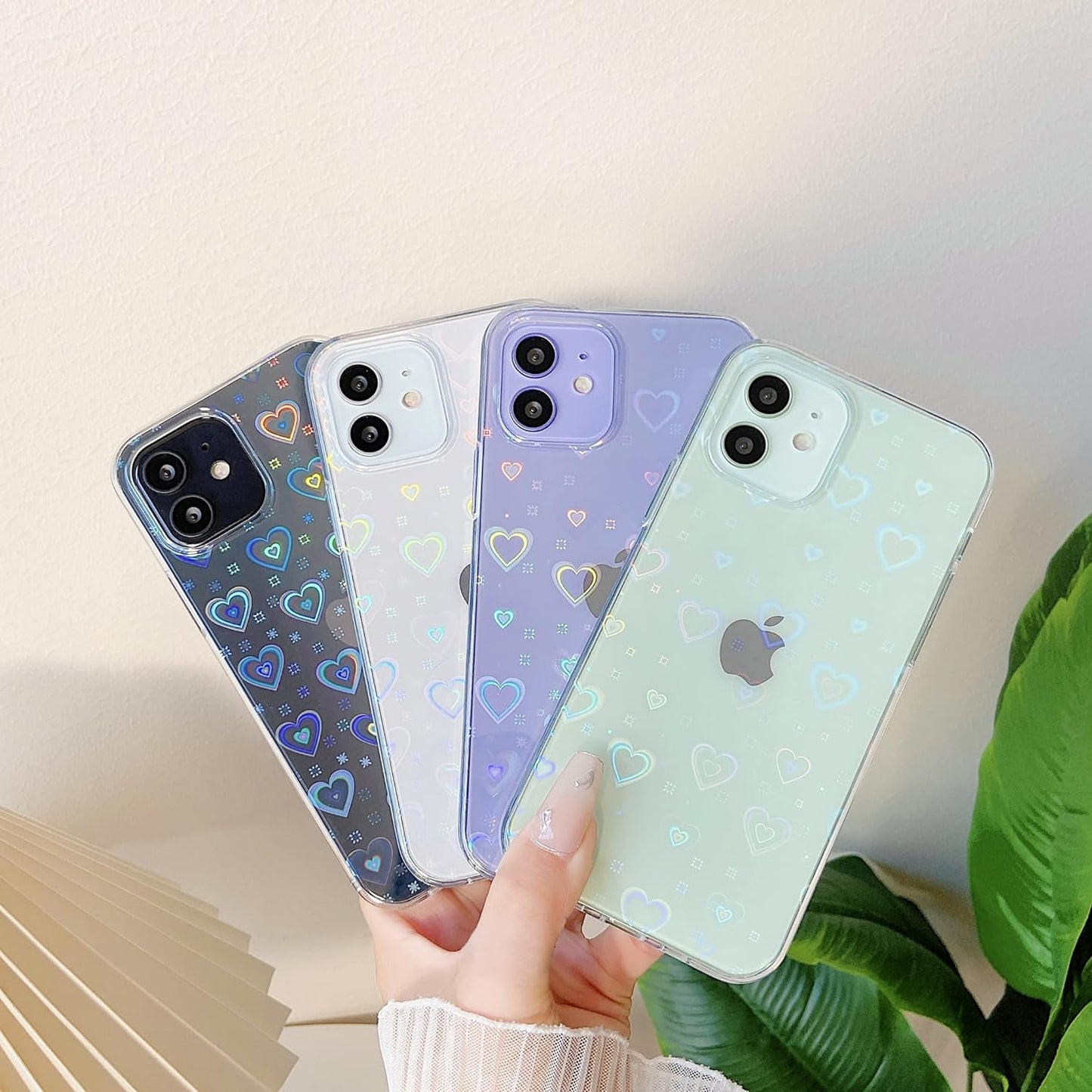 Love Heart Laser Bling Glitter Clear Soft Compatible with Iphone Case for Women Girls (Clear,Iphone 8/7 Plus)