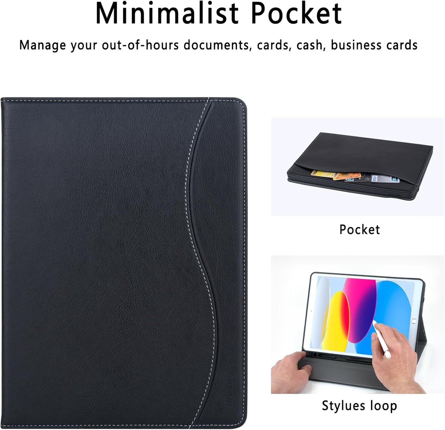 10.2 Inch 7Th / 8Th / 9Th Gen Ipad Case 2021/2020/ 2019, Multiple Angles Viewing Protective Folio with Pencil Holder and Pocket, Auto Sleep/Wake Stitch Cover for Ipad 9 8 7, Black
