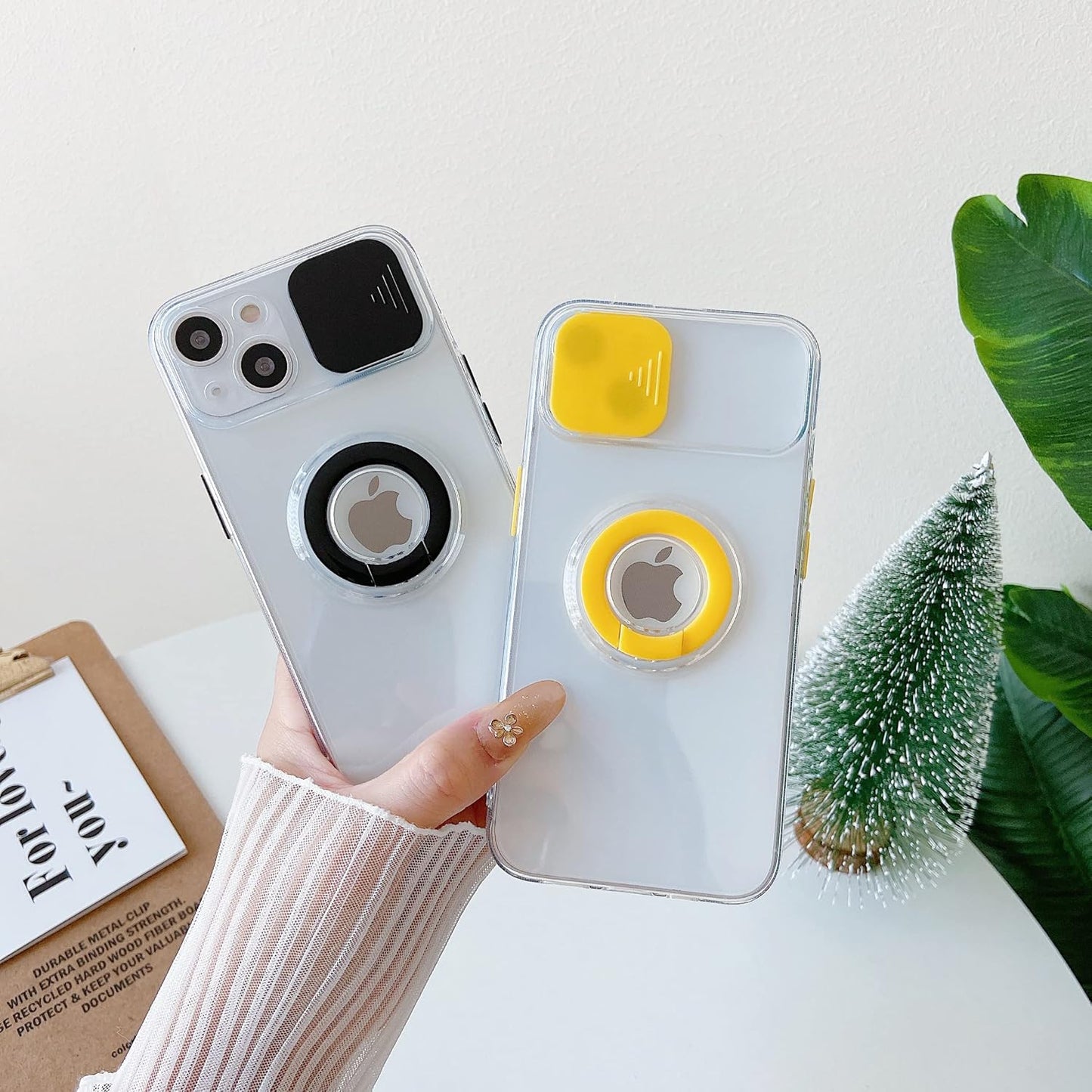 Candy Color Ring Holder Slide Lens Camera Cover Protection Clear Soft Compatible with Iphone Case (Black,Iphone 11 Pro Max)