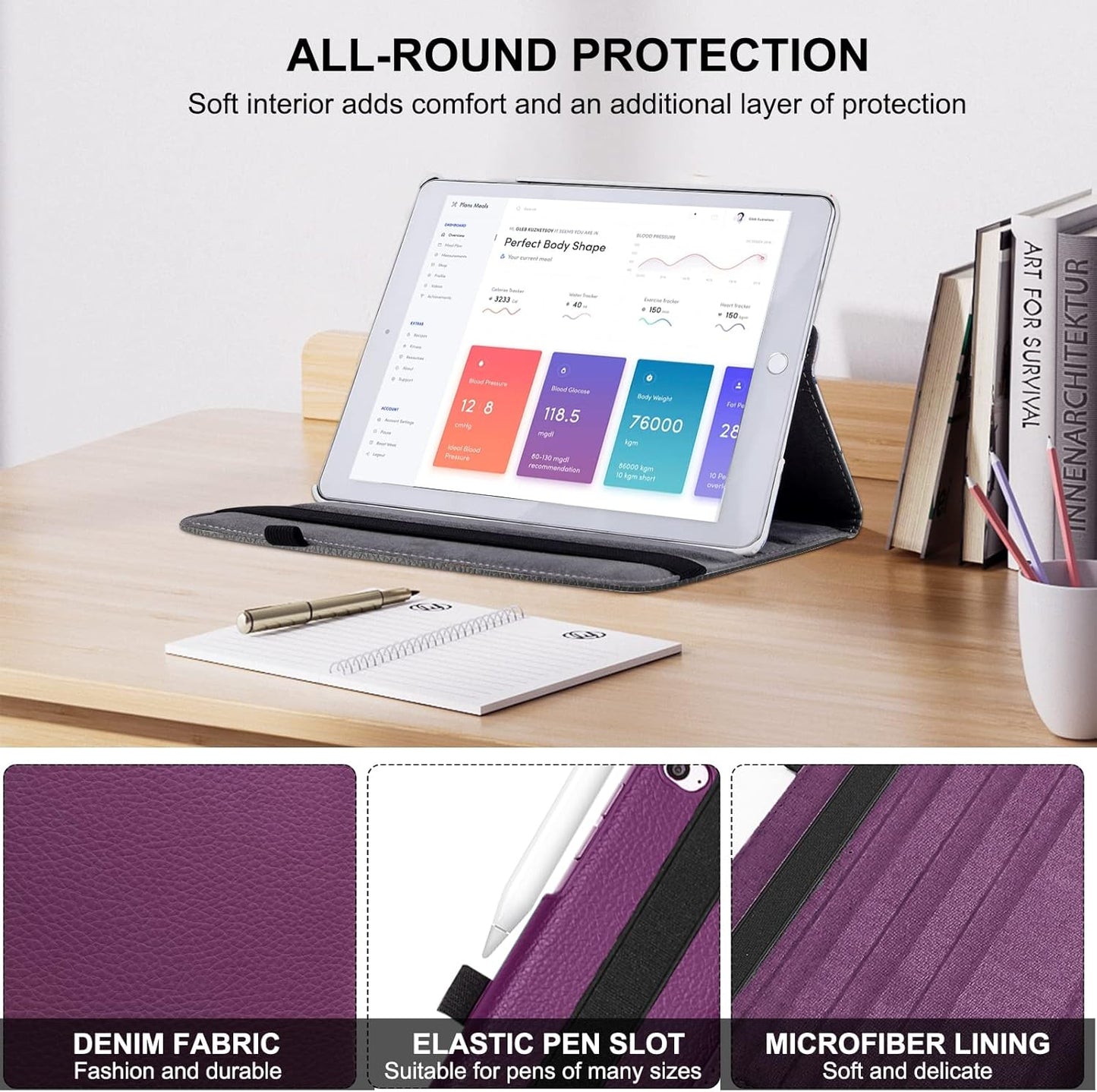 Rotating Case for Ipad 9.7 Inch 2018 2017 / Ipad Air 2 Case - 360 Degree Rotating Stand Protective Cover with Auto Sleep Wake for Ipad 9.7 Inch (6Th Gen, 5Th Gen) / Ipad Air 2/ Ipad Air (Purple)
