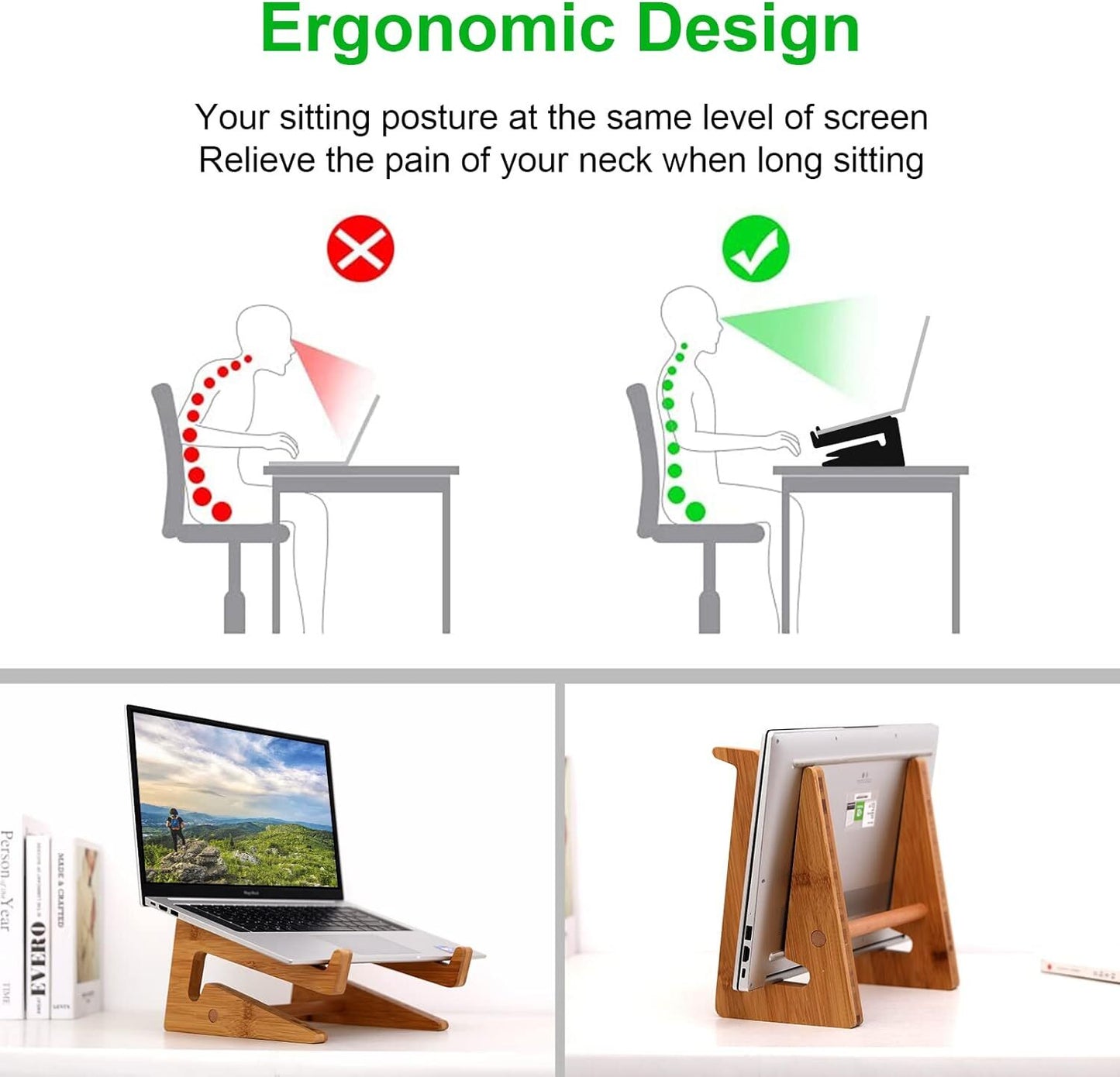 Laptop Stand Wooden Vertical Laptop Stand for Desk Bamboo Laptop Stand Comp