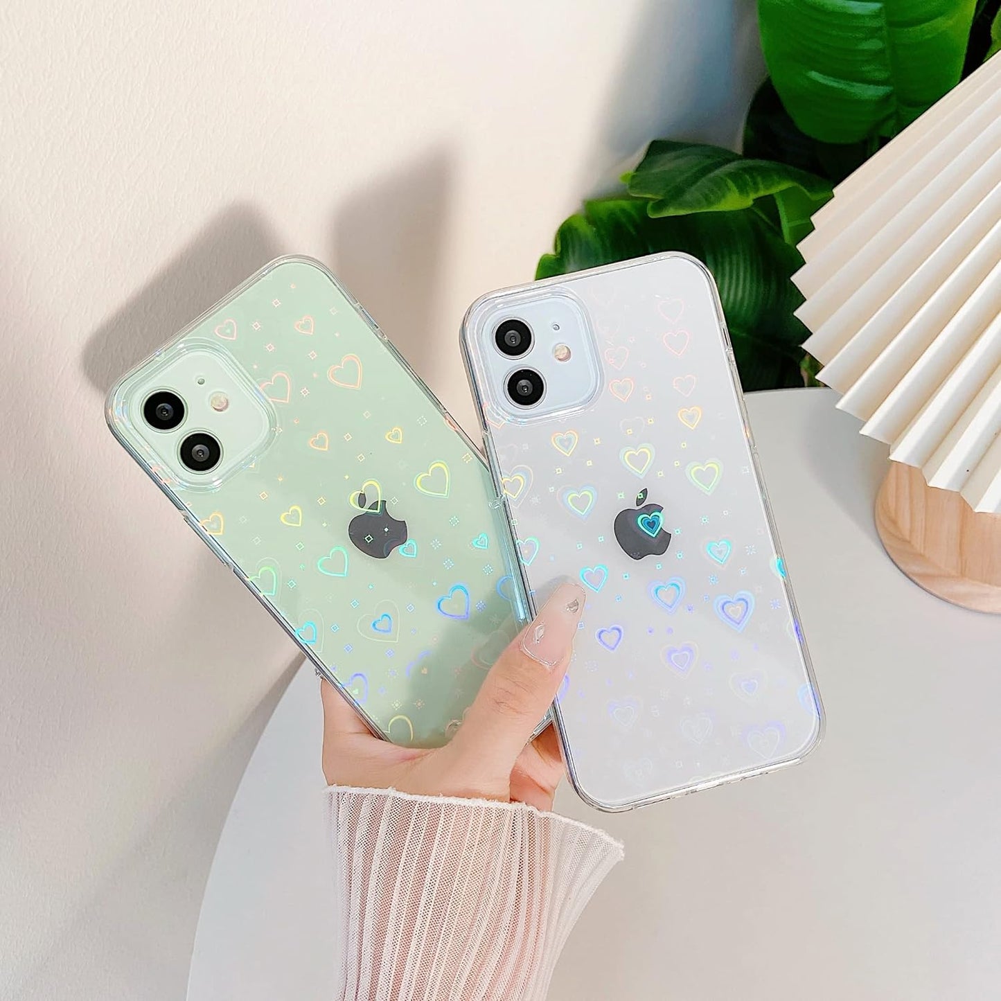 Love Heart Laser Bling Glitter Clear Soft Compatible with Iphone Case for Women Girls (Clear,Iphone 8/7 Plus)