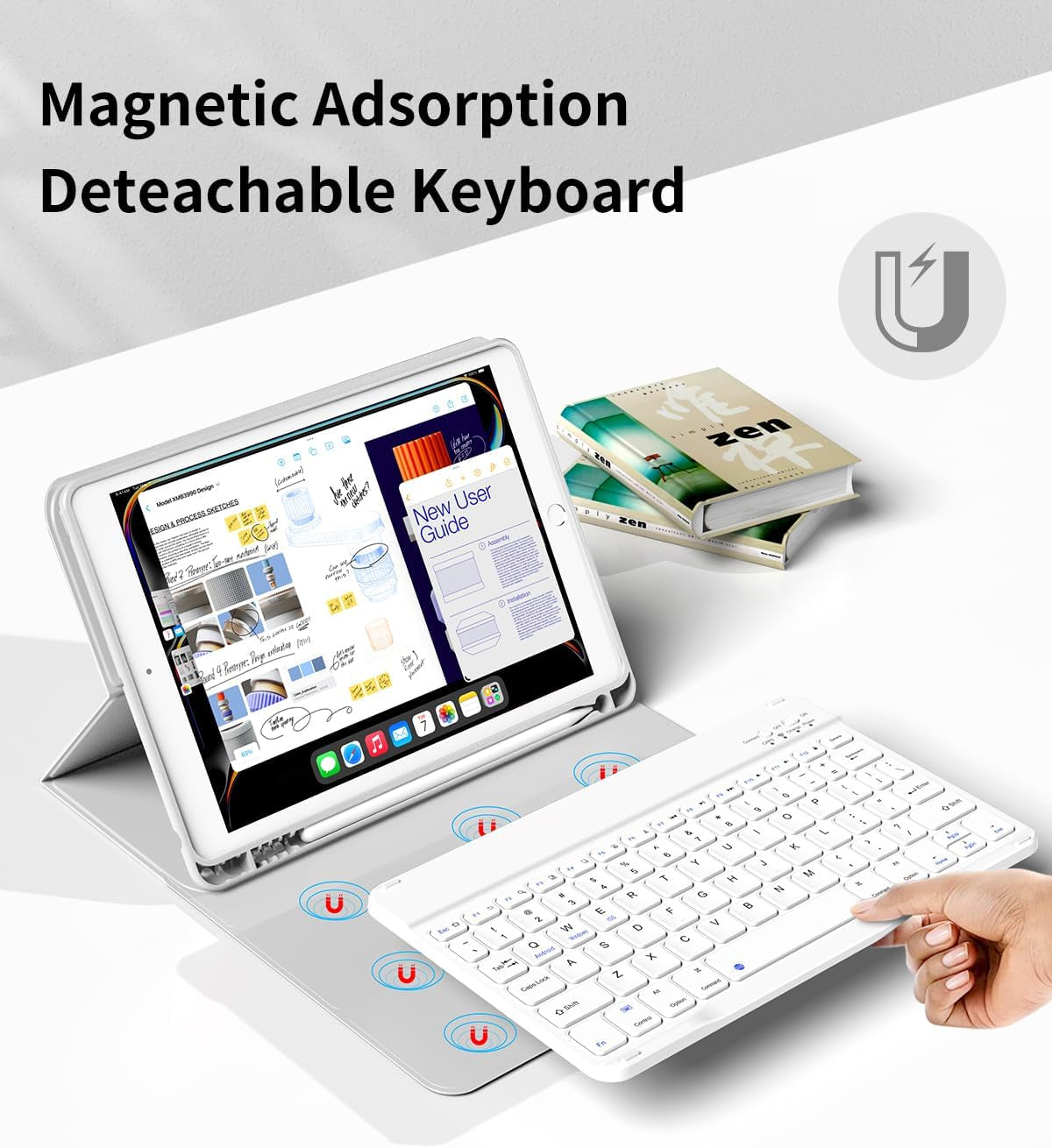 Keyboard Case for Ipad 9Th/8Th/7Th Generation 10.2 Inch (2021/2020/2019) Detachable Wireless Bluetooth Keyboard, Stand Folio Keyboard Cover with Pencil Holder, Auto Sleep/Wake, Gray