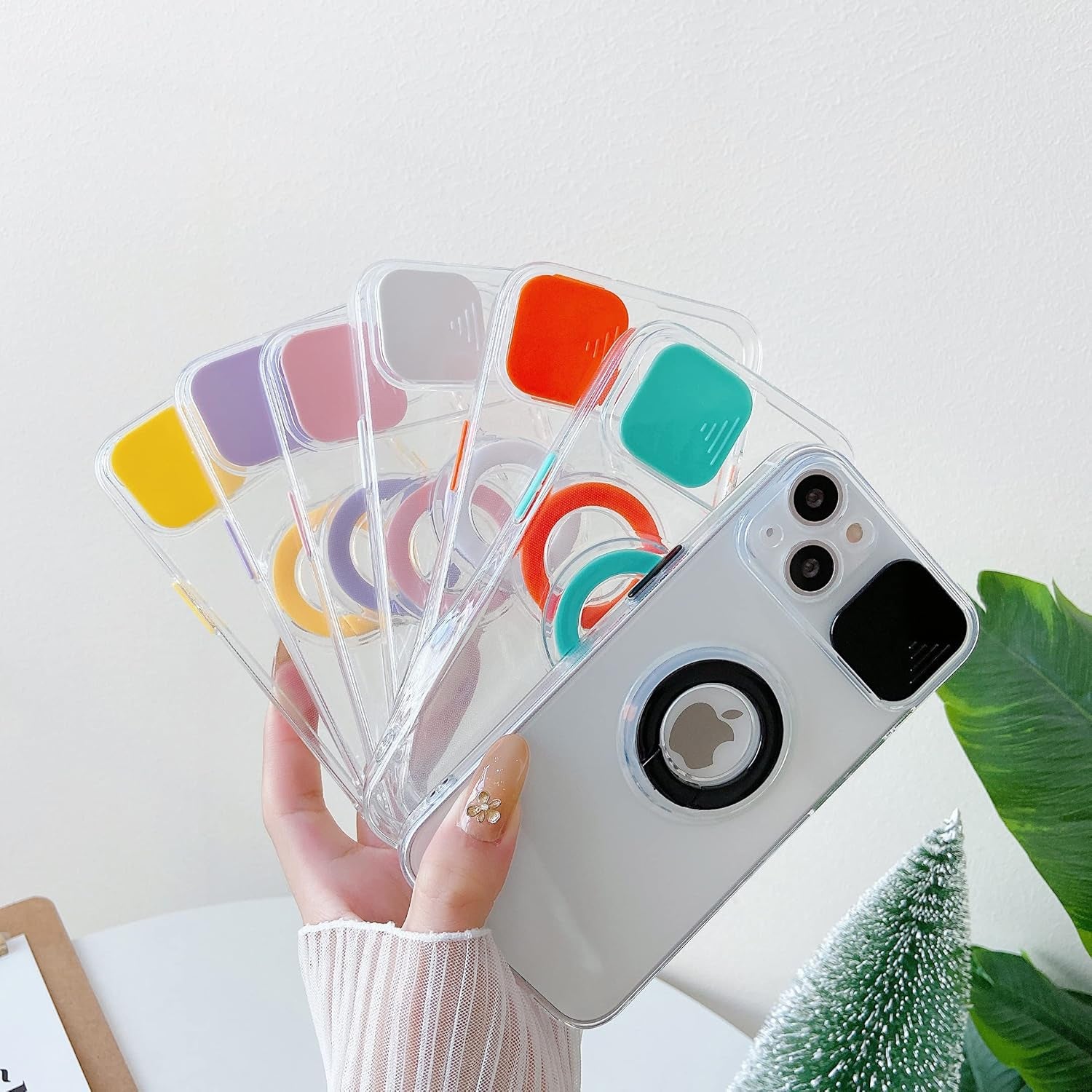 Candy Color Ring Holder Slide Lens Camera Cover Protection Clear Soft Compatible with Iphone Case (Black,Iphone 11 Pro Max)
