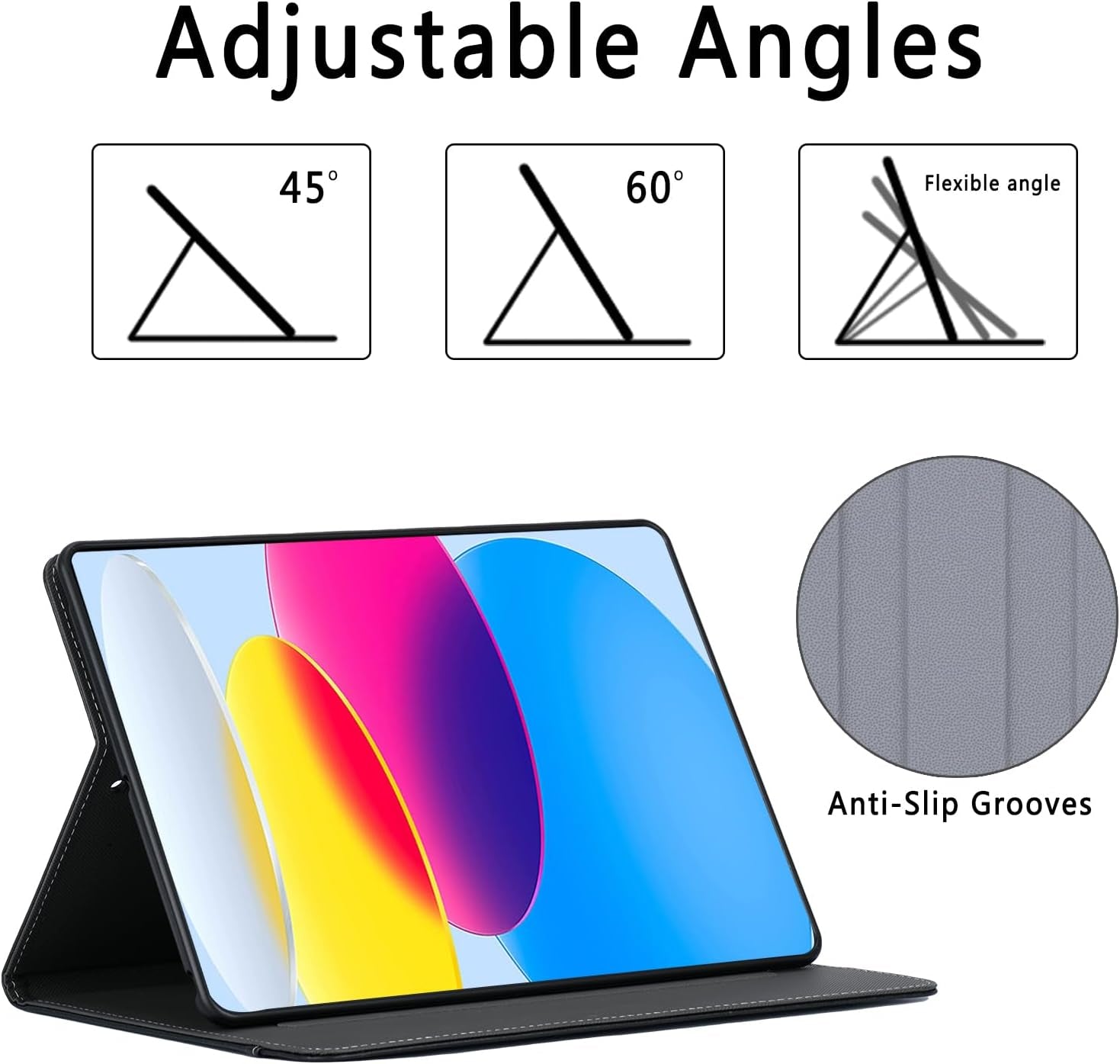 10.2 Inch 7Th / 8Th / 9Th Gen Ipad Case 2021/2020/ 2019, Multiple Angles Viewing Protective Folio with Pencil Holder and Pocket, Auto Sleep/Wake Stitch Cover for Ipad 9 8 7, Black