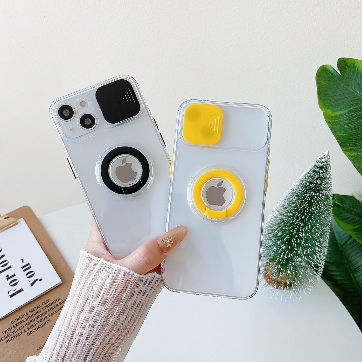 Candy Color Ring Holder Slide Lens Camera Cover Protection Clear Soft Compatible with Iphone Case (Black,Iphone 11 Pro Max)