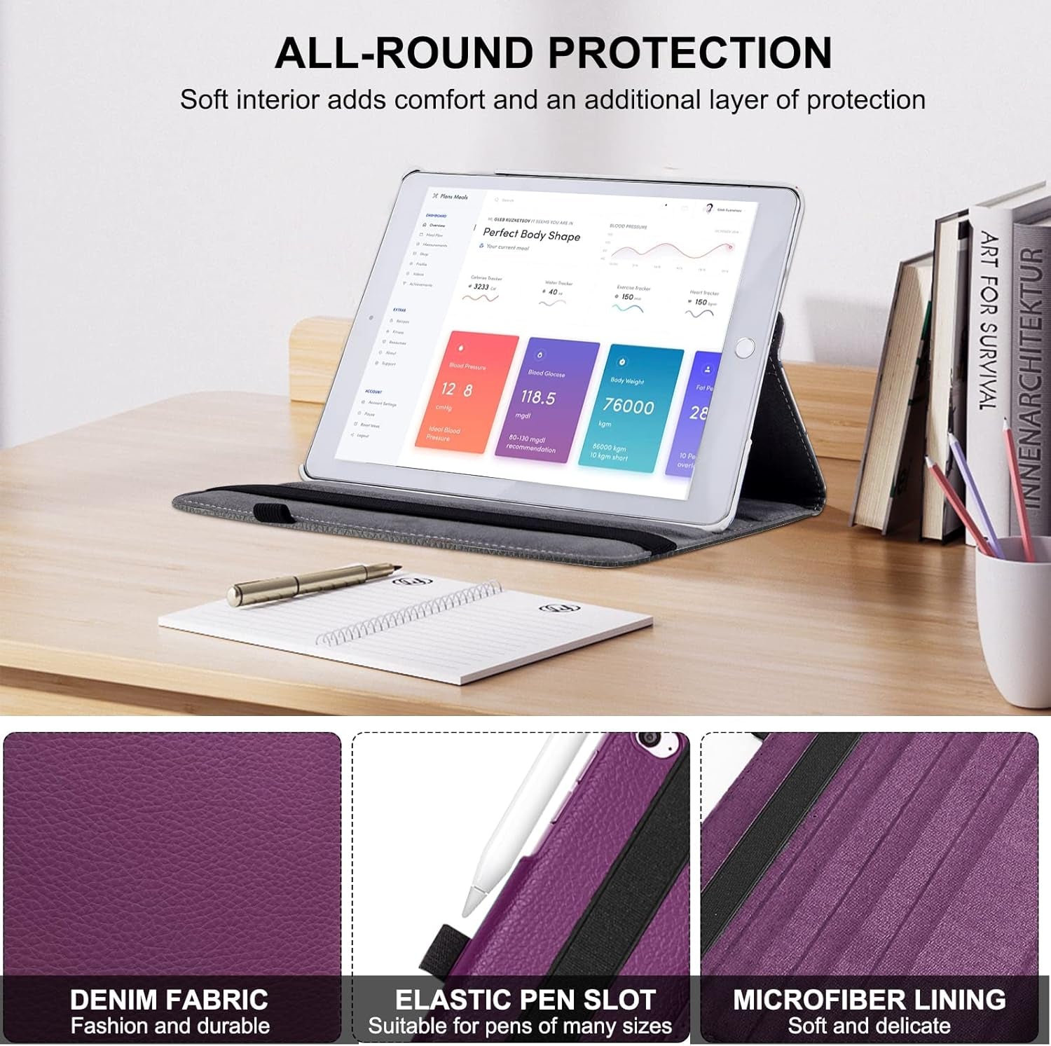 Rotating Case for Ipad 9.7 Inch 2018 2017 / Ipad Air 2 Case - 360 Degree Rotating Stand Protective Cover with Auto Sleep Wake for Ipad 9.7 Inch (6Th Gen, 5Th Gen) / Ipad Air 2/ Ipad Air (Purple)