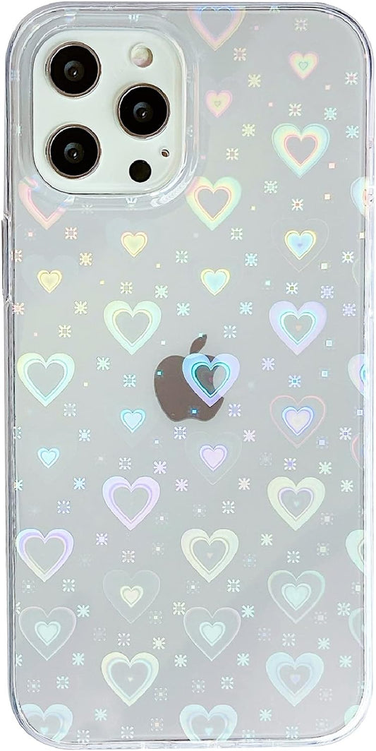 Love Heart Laser Bling Glitter Clear Soft Compatible with Iphone Case for Women Girls (Clear,Iphone 8/7 Plus)