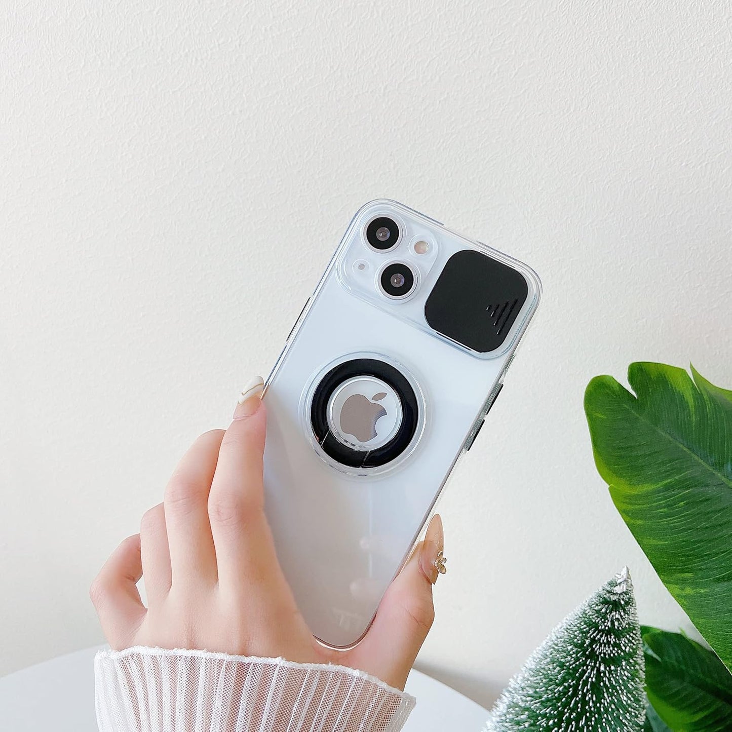 Candy Color Ring Holder Slide Lens Camera Cover Protection Clear Soft Compatible with Iphone Case (Black,Iphone 11 Pro Max)