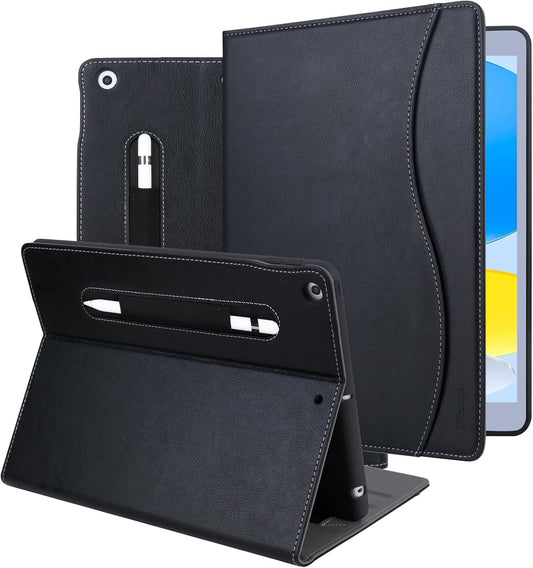 10.2 Inch 7Th / 8Th / 9Th Gen Ipad Case 2021/2020/ 2019, Multiple Angles Viewing Protective Folio with Pencil Holder and Pocket, Auto Sleep/Wake Stitch Cover for Ipad 9 8 7, Black