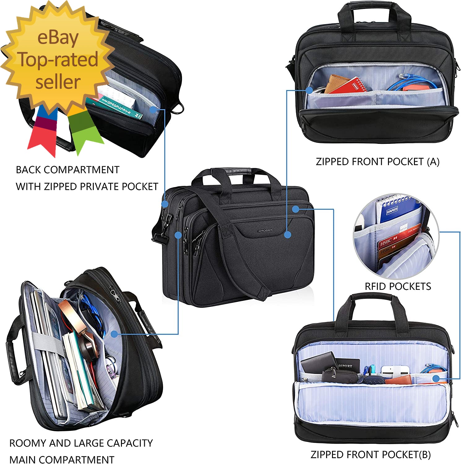 Laptop Bag Premium Laptop Briefcase Fits up to 17.3 Inch Laptop Expandable
