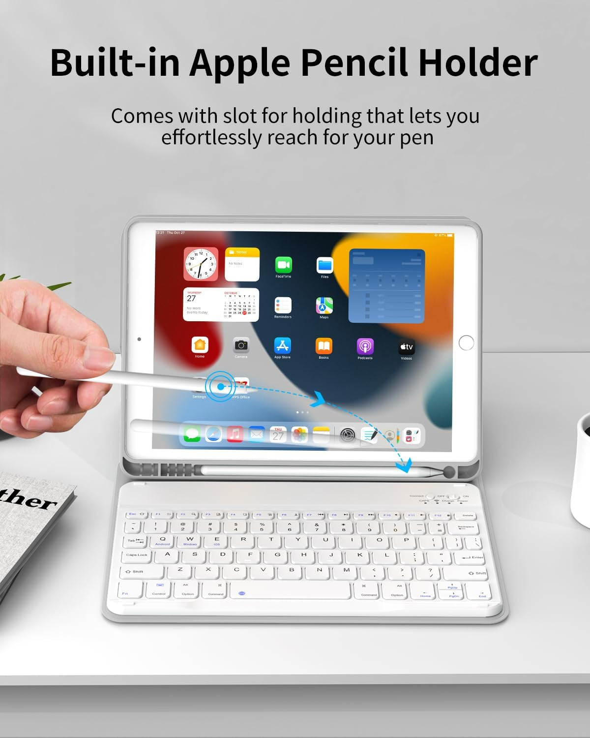 Keyboard Case for Ipad 9Th/8Th/7Th Generation 10.2 Inch (2021/2020/2019) Detachable Wireless Bluetooth Keyboard, Stand Folio Keyboard Cover with Pencil Holder, Auto Sleep/Wake, Gray